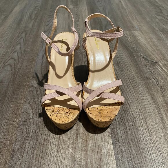 Lulus Strappy Suede Wedged Sandals - Picture 1 of 3